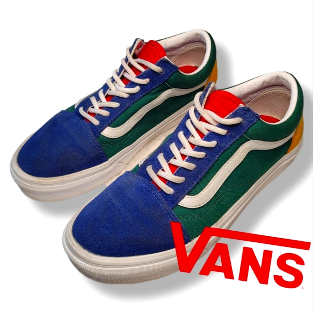 VANS 6.5 OLD SKOOL YELLOW BLUE GREEN RED MULTI COLORED LOW TOP SHOES